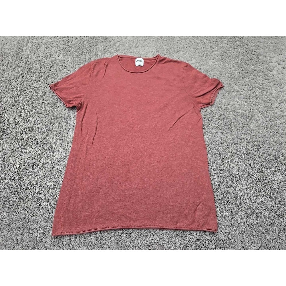 Zara T Shirt Mens‎ M Heathered Rust Short Sleeve Crewneck Raw Edge Casual